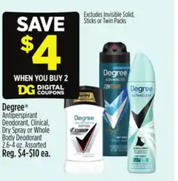 Dollar General Degree Antiperspirant Deodorant, Clinical, Dry Spray or Whole Body Deodorant offer