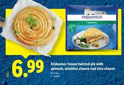 Lidl Eridanous frozen twisted pie with spinach, mizithra cheese and feta cheese offer