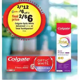 Meijer Colgate Optic White Advanced 3.2 oz. or Total Toothpastes* 3 oz offer