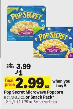 Meijer Pop Secret Microwave Popcorn 6 ct./3-3.2 oz. or Snack Pack* 12 ct./1.12-1.75 oz offer