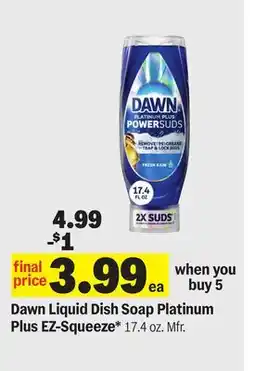 Meijer Dawn Liquid Dish Soap Platinum Plus EZ-Squeeze offer