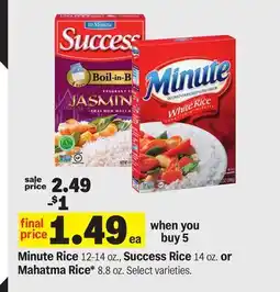 Meijer Minute Rice 12-14 oz., Success Rice 14 oz. or Mahatma Rice* 8.8 oz offer