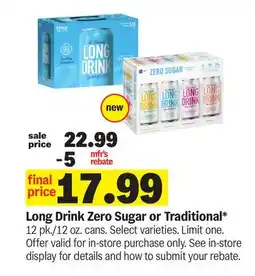 Meijer Long Drink Zero Sugar or Traditional offer