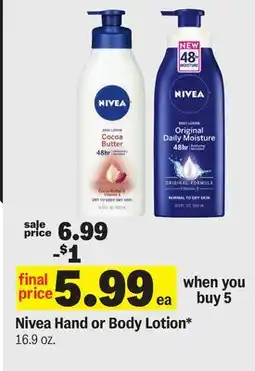 Meijer Nivea Hand or Body Lotion offer