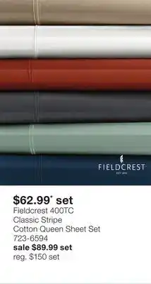JC Penney Fieldcrest 400TC Classic Stripe Cotton Queen Sheet Set offer