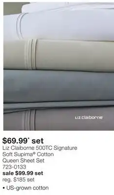 JC Penney Liz Claiborne 500TC Signature Soft Supima Cotton Queen Sheet Set offer