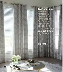 JC Penney Sun Zero Atmosphere Solid or Print 100% Blackout 84 Grommet Top Curtain offer