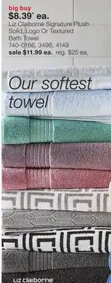 JC Penney Liz Claiborne Signature Plush Solid, Logo Or Textured Bath Towel offer