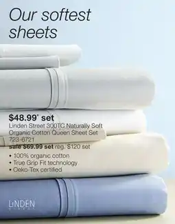 JC Penney Linden Street 300TC Naturally Soft Organic Cotton Queen Sheet Set offer