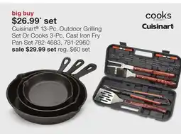 JC Penney Cuisinart 13-Pc. Outdoor Grilling Set Or Cooks 3-Pc. Cast Iron Fry Pan Set offer