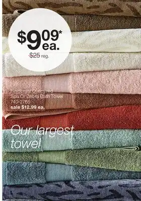 JC Penney Fieldcrest Oversized Spa Or Zebra Bath Towel offer