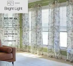 JC Penney Liz Claiborne Lisette Sheer 84 Rod-Pocket Or Grommet-Top Curtain offer