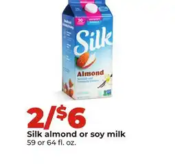 Hy-Vee Silk almond or soy milk offer
