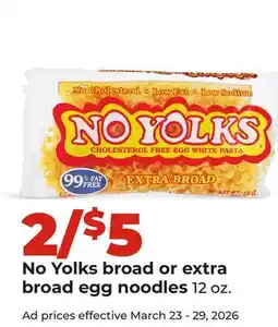 Hy-Vee No Yolks broad or extra broad egg noodles offer