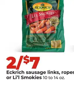 Hy-Vee Eckrich sausage links, ropes or Li'l Smokies offer