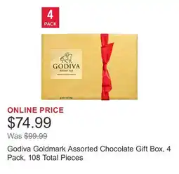 Costco Godiva Goldmark Assorted Chocolate Gift Box, 4 Pack, 108 Total Pieces offer