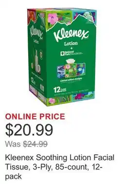Costco Kleenex Soothing Lotion Facial Tissue, 3-Ply, 85-count, 12-pack offer