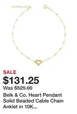 Belk Belk & Co. Heart Pendant Solid Beaded Cable Chain Anklet in 10K Yellow Gold offer