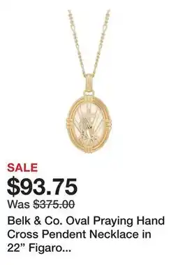 Belk Belk & Co. Oval Praying Hand Cross Pendent Necklace in 22 Figaro Chain in Gold Over Sterling Silver offer