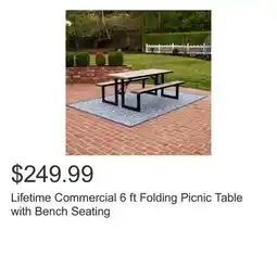 Costco Lifetime Commercial 6 ft Folding Picnic Table with Bench Seating offer