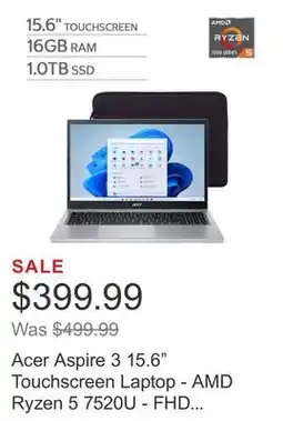 Costco Acer Aspire 3 15.6 Touchscreen Laptop - AMD Ryzen 5 7520U - FHD (1920x1080) - Windows 11 offer