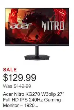 Costco Acer Nitro KG270 W3biip 27 Full HD IPS 240Hz Gaming Monitor – 1920 x 1080 offer