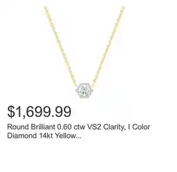 Costco Round Brilliant 0.60 ctw VS2 Clarity, I Color Diamond 14kt Yellow Gold Pendant offer