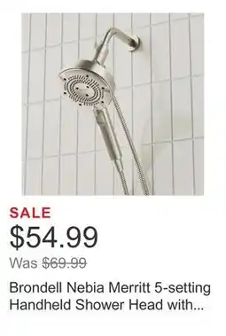 Costco Brondell Nebia Merritt 5-setting Handheld Shower Head with HaloNetic Double Docking System offer