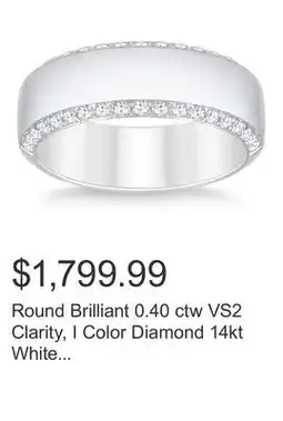 Costco Round Brilliant 0.40 ctw VS2 Clarity, I Color Diamond 14kt White Gold Men's Band offer