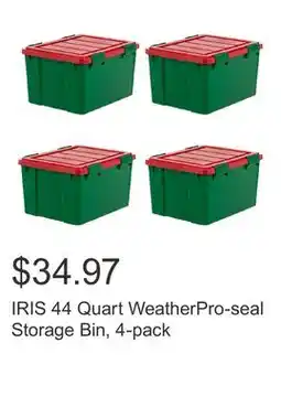 Costco IRIS 44 Quart WeatherPro-seal Storage Bin, 4-pack offer