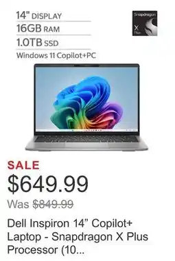 Costco Dell Inspiron 14 Copilot+ Laptop - Snapdragon X Plus Processor (10 Core) - 1920 x 1200 - Windows 11 offer