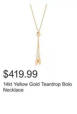 Costco 14kt Yellow Gold Teardrop Bolo Necklace offer