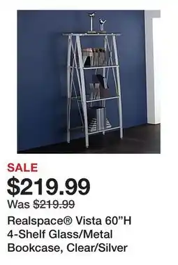 Office Depot Realspace Vista 60H 4-Shelf Glass/Metal Bookcase, Clear/Silver offer