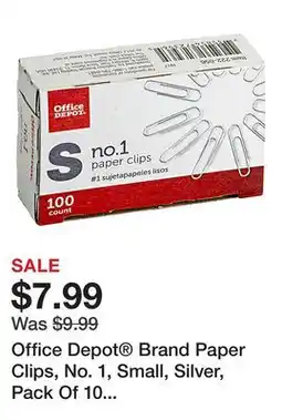 Office Depot Office Depot Brand Paper Clips, No. 1, Small, Silver, Pack Of 10 Boxes, 100 Per Box, 1,000 Total offer