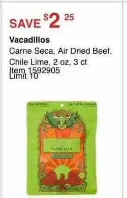 Costco Vacadillos Carne Seca, Air Dried Beef, Chile Lime offer