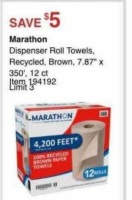 Costco Marathon Dispenser Roll Towels, Recycled, Brown offer