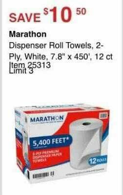 Costco Marathon Dispenser Roll Towels, 2-Ply White offer