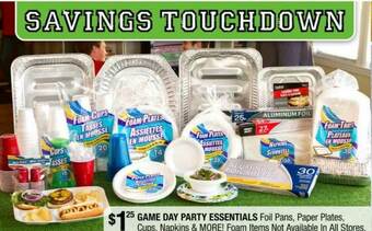 Dollar Tree Game Day Party Essentials : Foil Pans, Paper Plates, Cups, Napkins & More offer