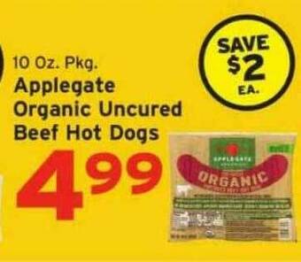 Hannaford Applegate Organic Uncured Beef Hot Dogs offer