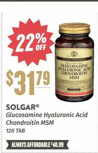Natural Grocers Solgar® Glucosamine Hyaluronic Acid Chondroitin MSM offer