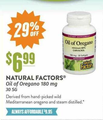 Natural Grocers Natural Factors® Oil Of Oregano 180 Mg 30 SG offer
