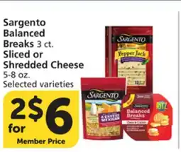 Albertsons Sargento Balanced Breaks 3 ct. Sliced or Shredded Cheese 5-8 oz offer