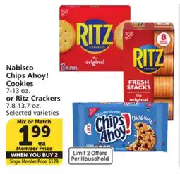 Albertsons Nabisco Chips Ahoy! Cookies 7-13 oz. or Ritz Crackers 7.8-13.7 oz offer