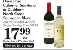 Pavilions Daou Paso Cabernet Sauvignon or Duckhorn North Coast Sauvignon Blanc offer