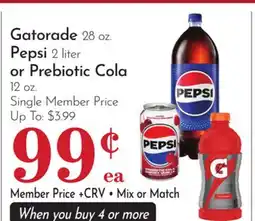 Pavilions Gatorade 28 oz. Pepsi 2 liter or Prebiotic Cola 12 oz offer