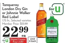 Pavilions Tanqueray London Dry Gin or Johnnie Walker Red Label offer