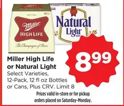 Food 4 Less Miller High Life or Natural Light offer