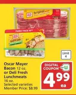 Vons Oscar Mayer Bacon 12 oz. or Deli Fresh Lunchmeats 16 oz offer