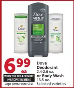 Vons Dove Deodorant 2.4-2.6 oz. or Body Wash 13.5 oz offer