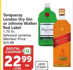 Vons Tanqueray London Dry Gin or Johnnie Walker Red Label offer